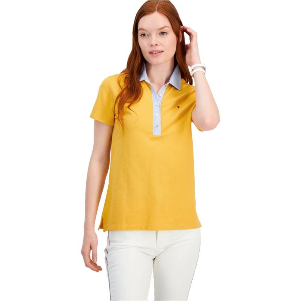 Tommy Hilfiger Womens Striped Collar Polo Shirt, Yellow, 2XL, DM